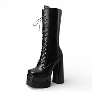 🖤🖤🖤Black Leather Lace Up Platform Go Go Boots